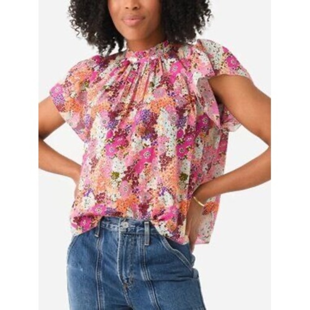 Trovata Birds of Paradis Floral Flutter Sleeve Blouse XS NWT